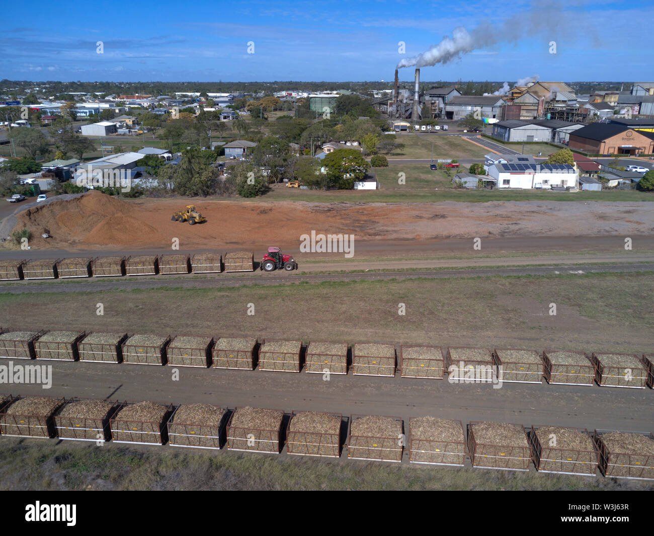 Aerial of the Millaquin Sugar Mill and Bundaberg Rum Distillery on the banks of the Burnett River Bundaberg Queensland Australia Stock Photo