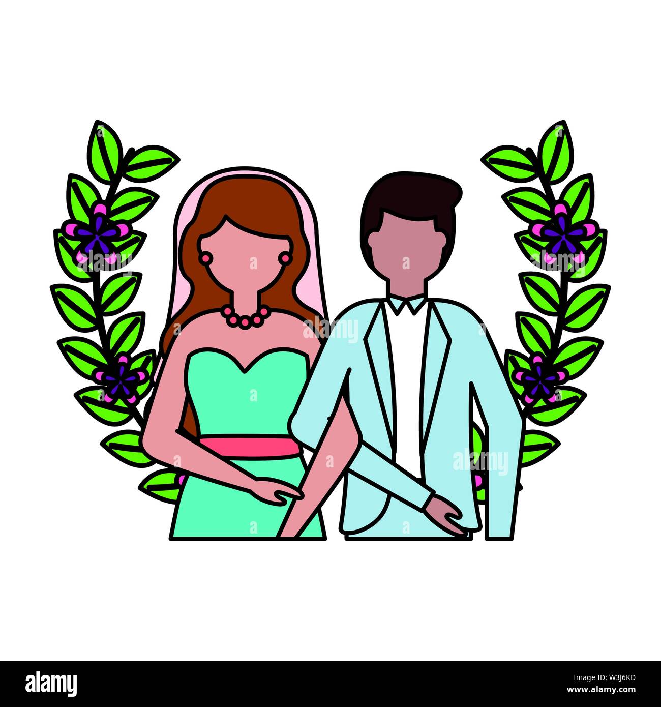 couple wedding day leaves flowers decoration Stock Vector Image & Art ...