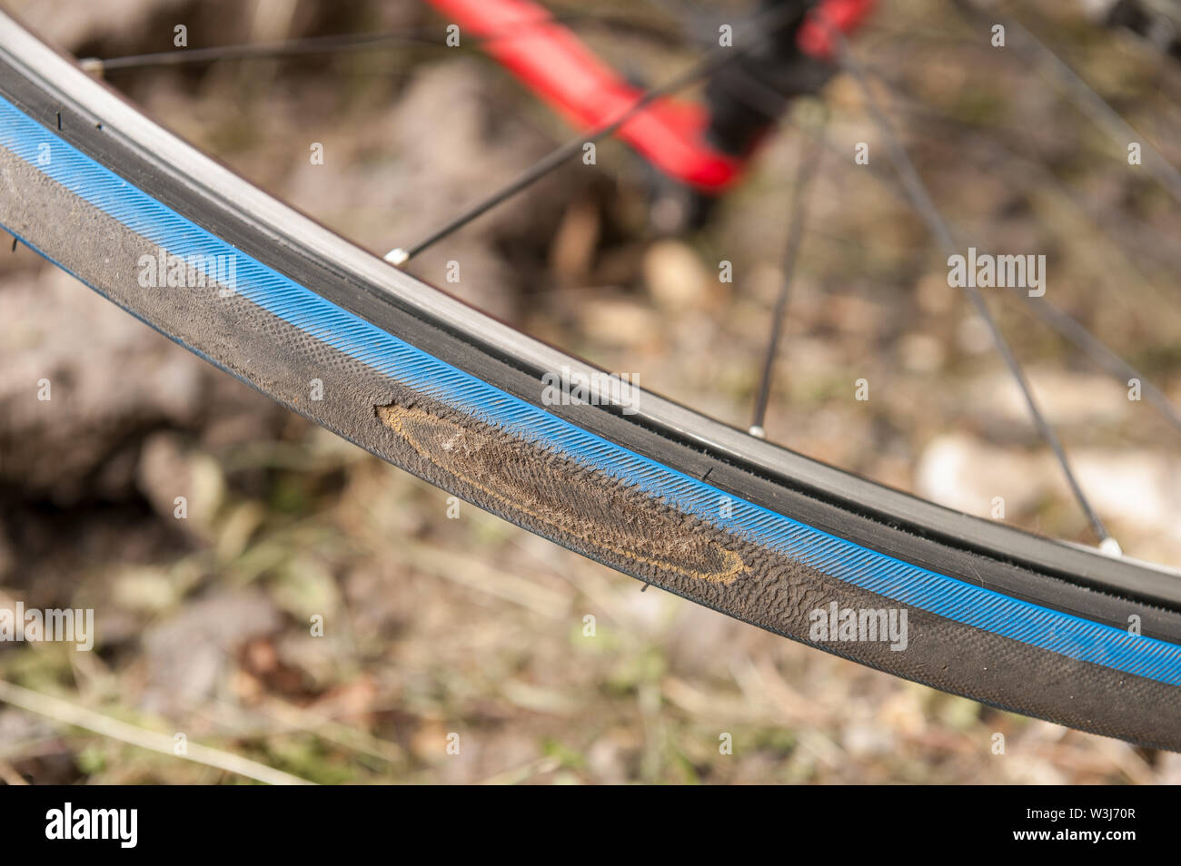 Damage caused by smashed broken derailleur causing wheel to lock and jam due to poor potholed