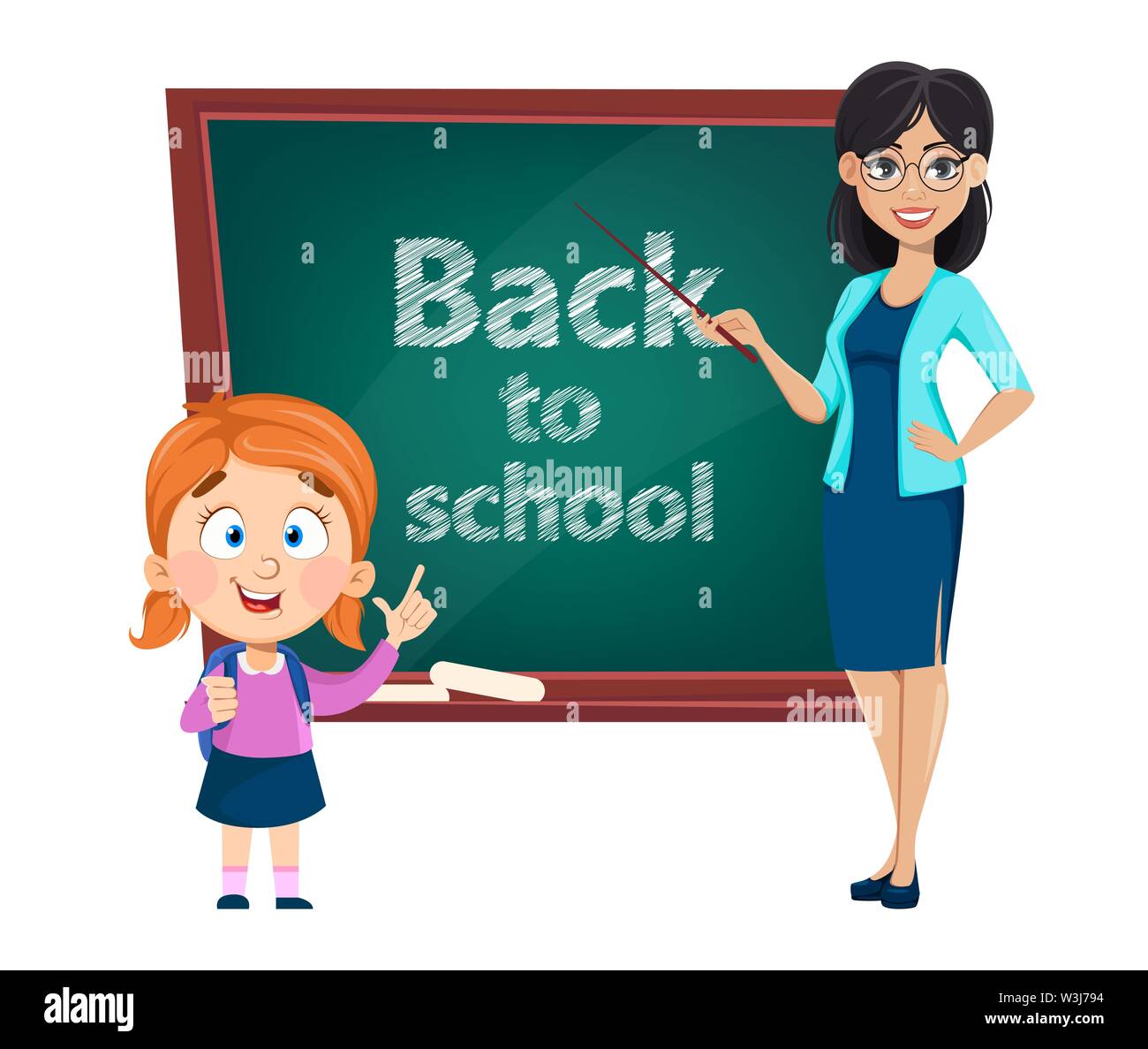 Back To School Teacher Woman Cartoon Character And Cute Schoolgirl Teacher S Day Vector Illustration Stock Vector Image Art Alamy