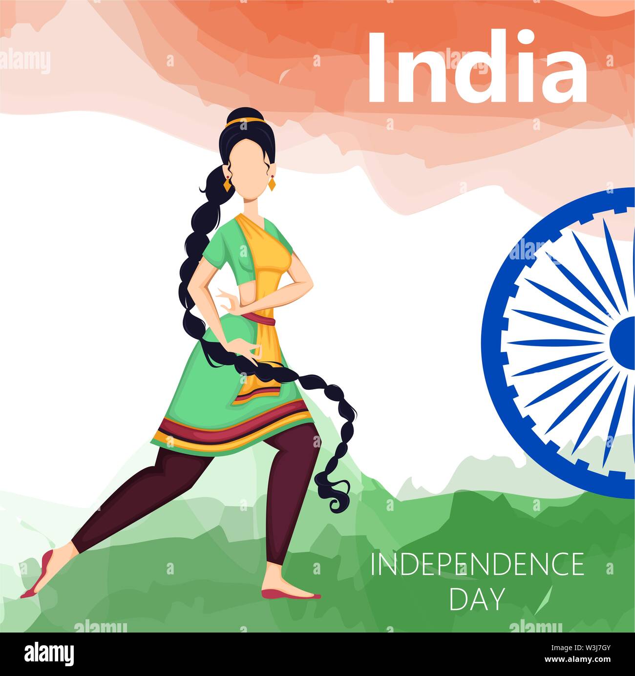 Happy Independence Day of India. Beautiful dancing woman in ...