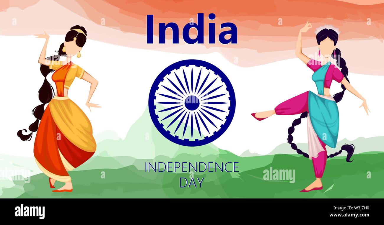 Happy Independence Day of India. Two beautiful dancing women in ...