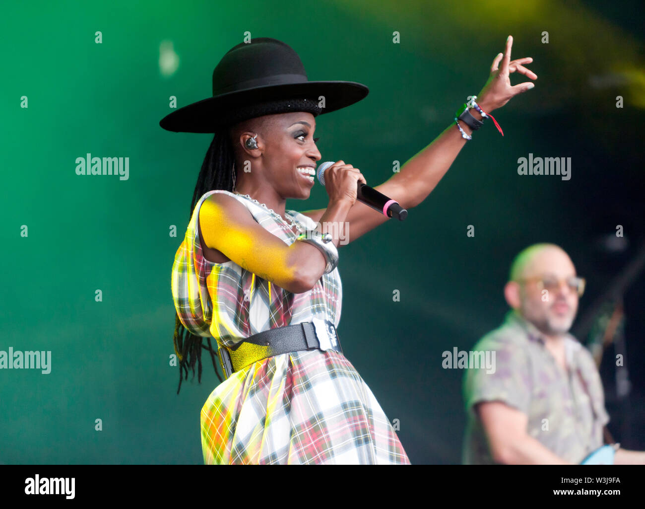 Close-up of Skye Edwards performing with Morcheeba, on the Main Stage at the OnBlackheath Music Festival 2019 Stock Photo