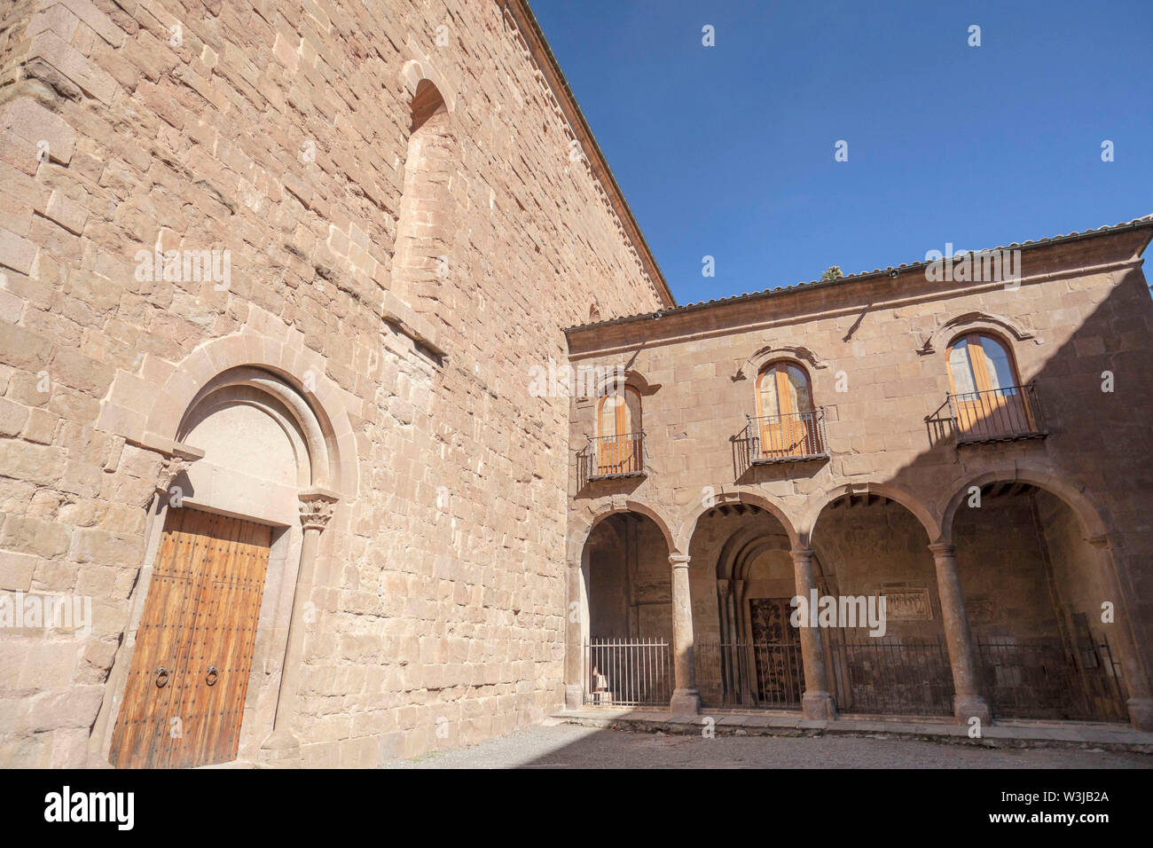 Sant Joan de les Abadesses, Catalonia, Spain. Exterior view of Monastery of Sant Joan, romanesque and gothic style. Stock Photo
