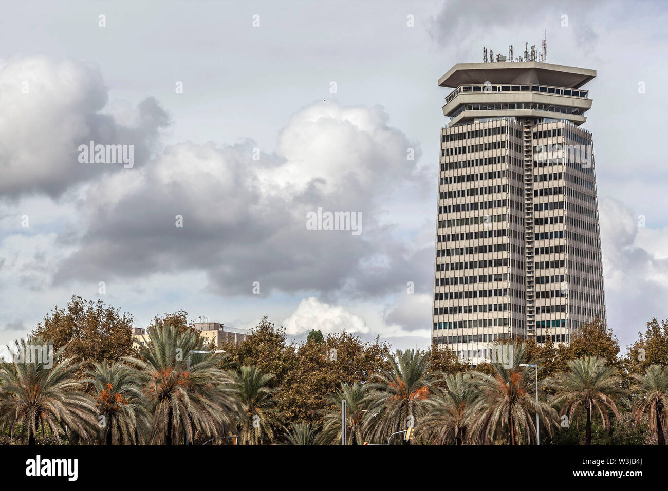 BARCELONA,SPAIN-OCTOBER 31,2019:  Modern tower building, Torre Colon in Drassanes area close to Port and Ramblas. Stock Photo