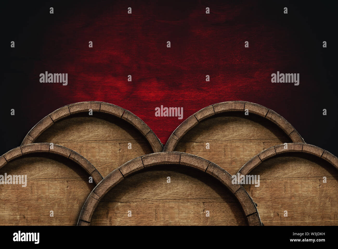 Beautiful old wooden barrels on a creative background Stock Photo - Alamy