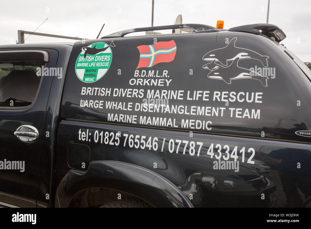 Diving Motor Rescue British Divers Marine Life Rescue vehicle on the harbour at Tingwall ...
