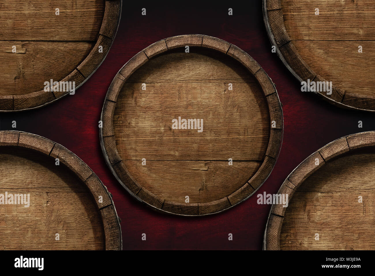 Beautiful old wooden barrels on a creative background Stock Photo - Alamy