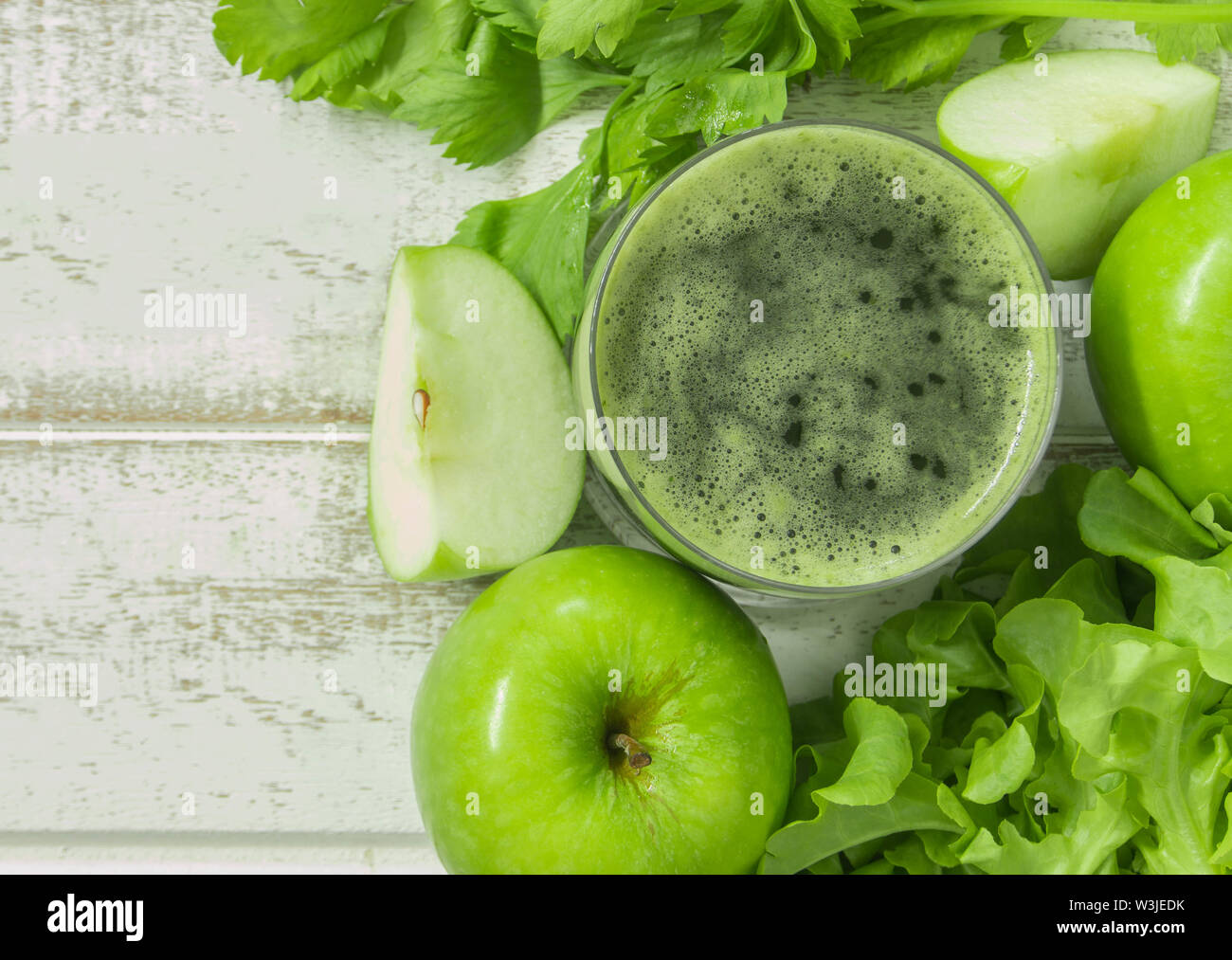 apple and vegetable smoothie  for health. top view. Stock Photo