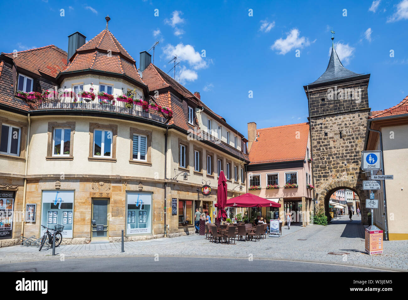 LICHTENFELS, GERMANY - CIRCA APRIL, 2019: The Unterer Stadtturm of Lichtenfels in Bavaria, Germany Stock Photo