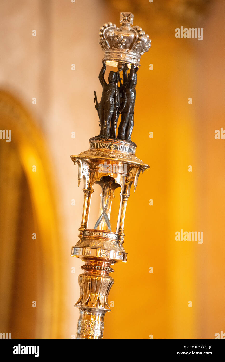 Detail view of the Queen's Truncheon, the ceremonial staff carried by
