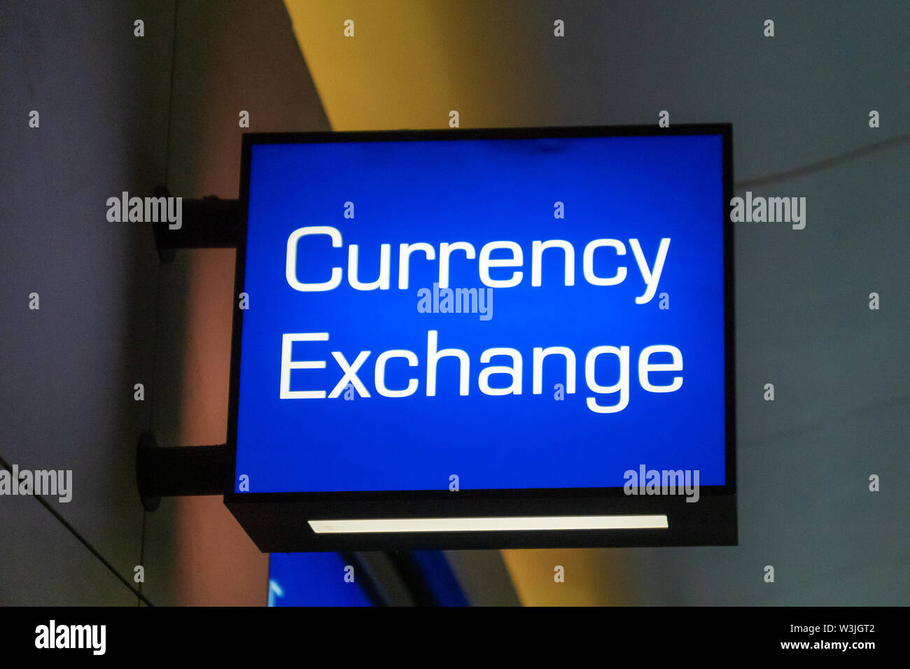 currency exchange sign at the airport with money currency icon for tourist and passenger Stock Photo
