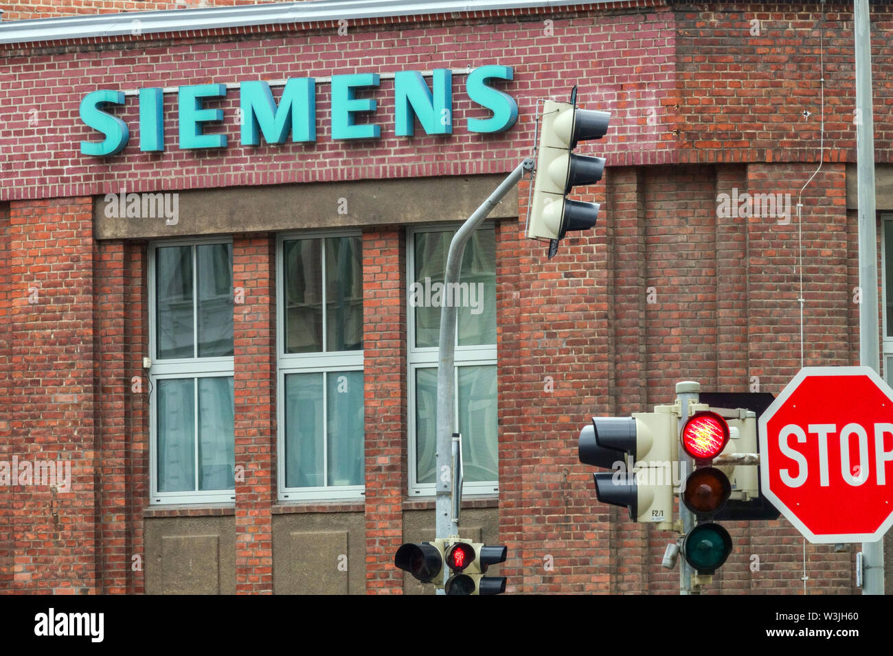 Siemens logo on a brick wall, Goerlitz Germany Stock Photo