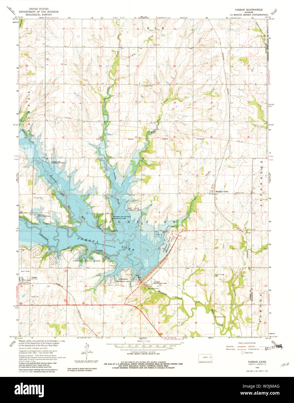 USGS TOPO Map Kansas KS Vassar 802019 1965 24000 Restoration Stock ...