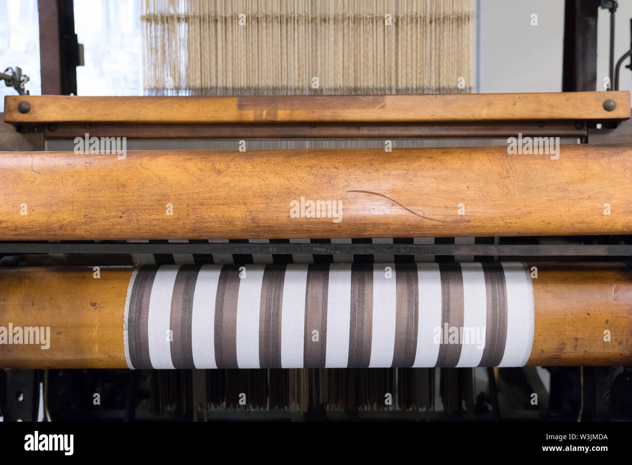 Retro mechanical loom with jacquard harness. Stock Photo