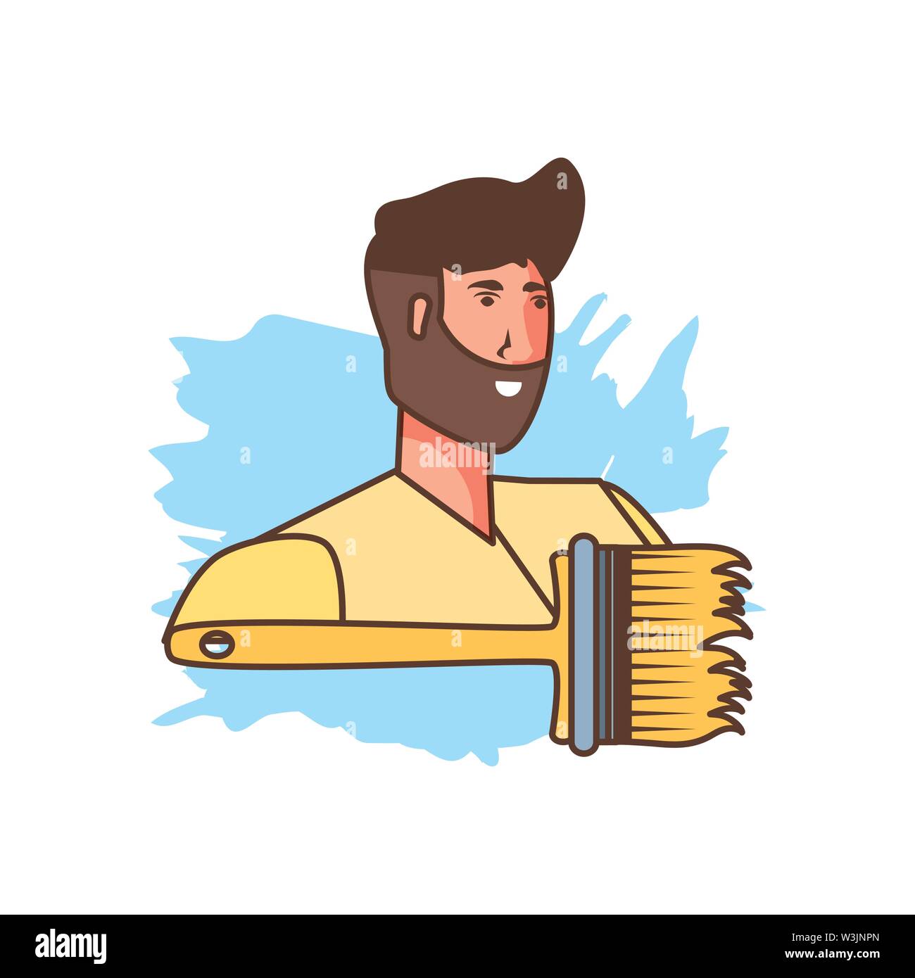 worker construction man with paint brush vector illustration design ...
