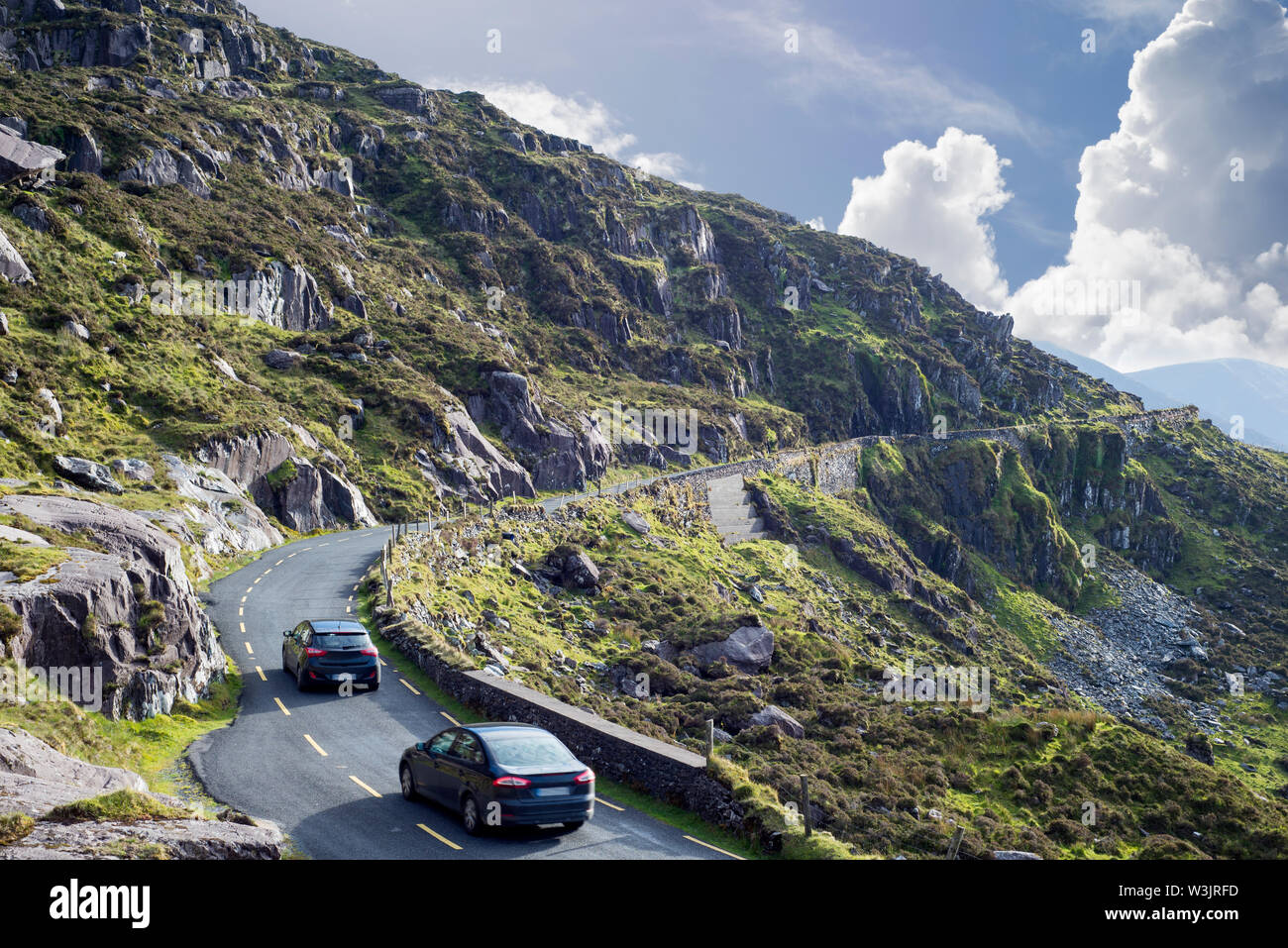 mountains and cliffs at the conor pass on the ring of kerry's wild atlantic way Stock Photo