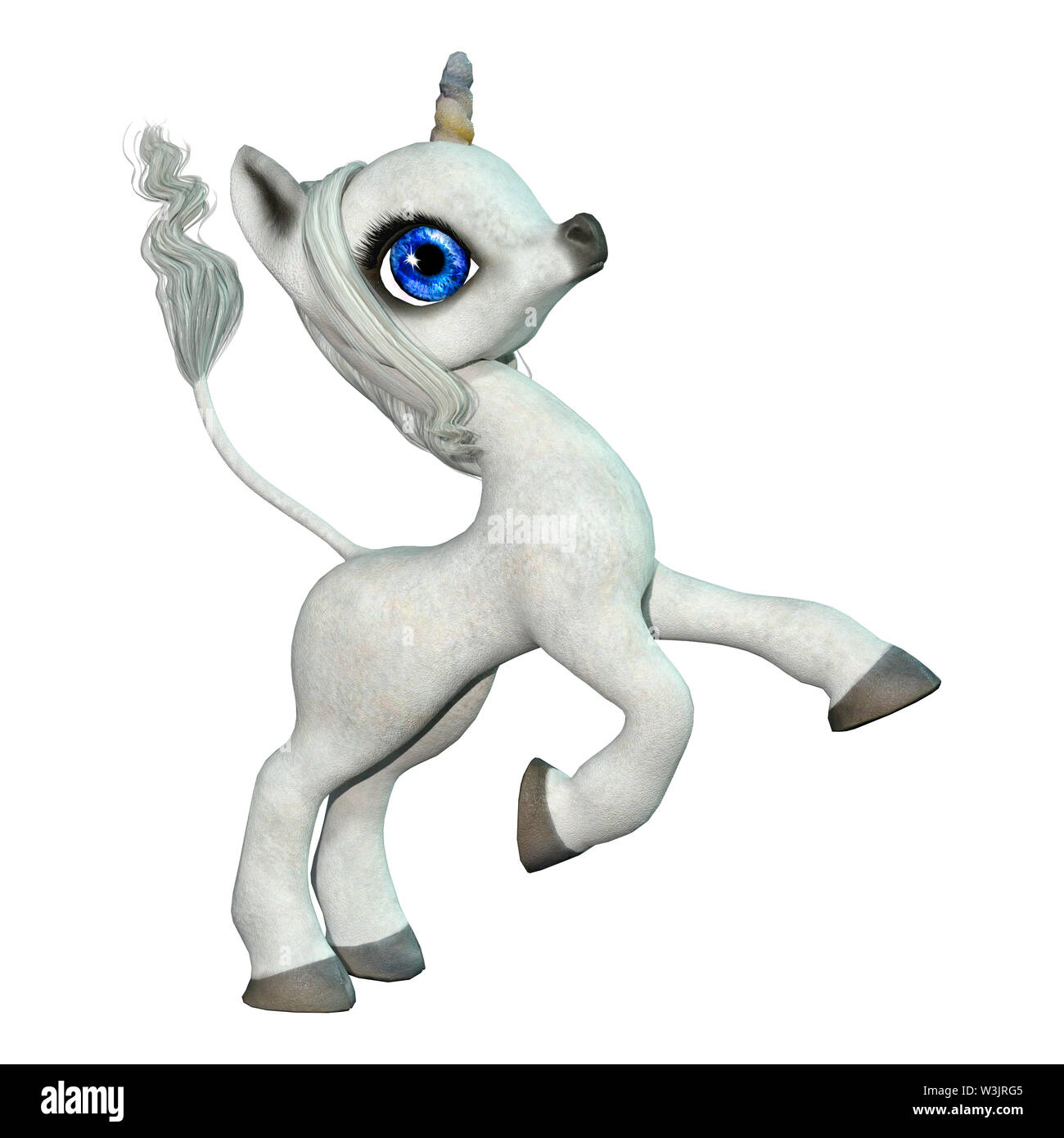 3D rendering of a little fantasy white unicorn isolated on white ...