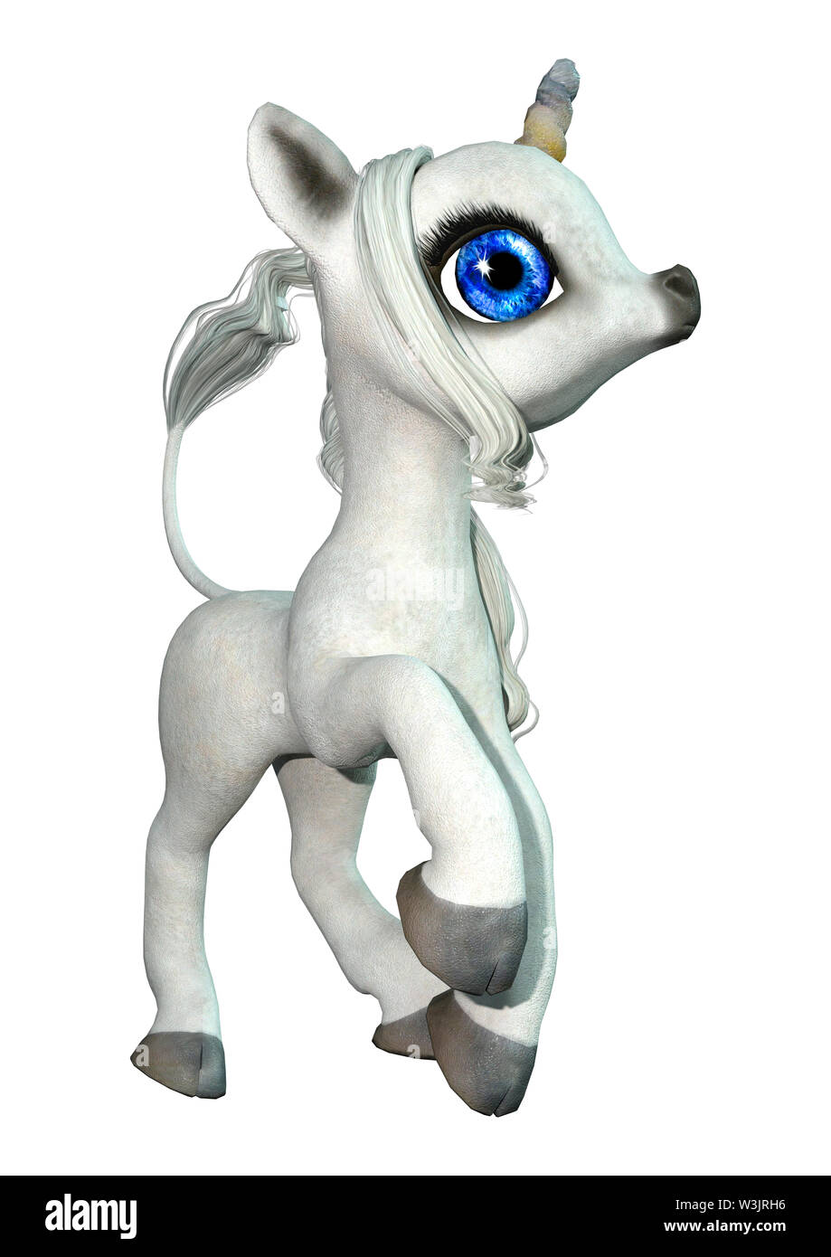 3D rendering of a little fantasy white unicorn isolated on white ...