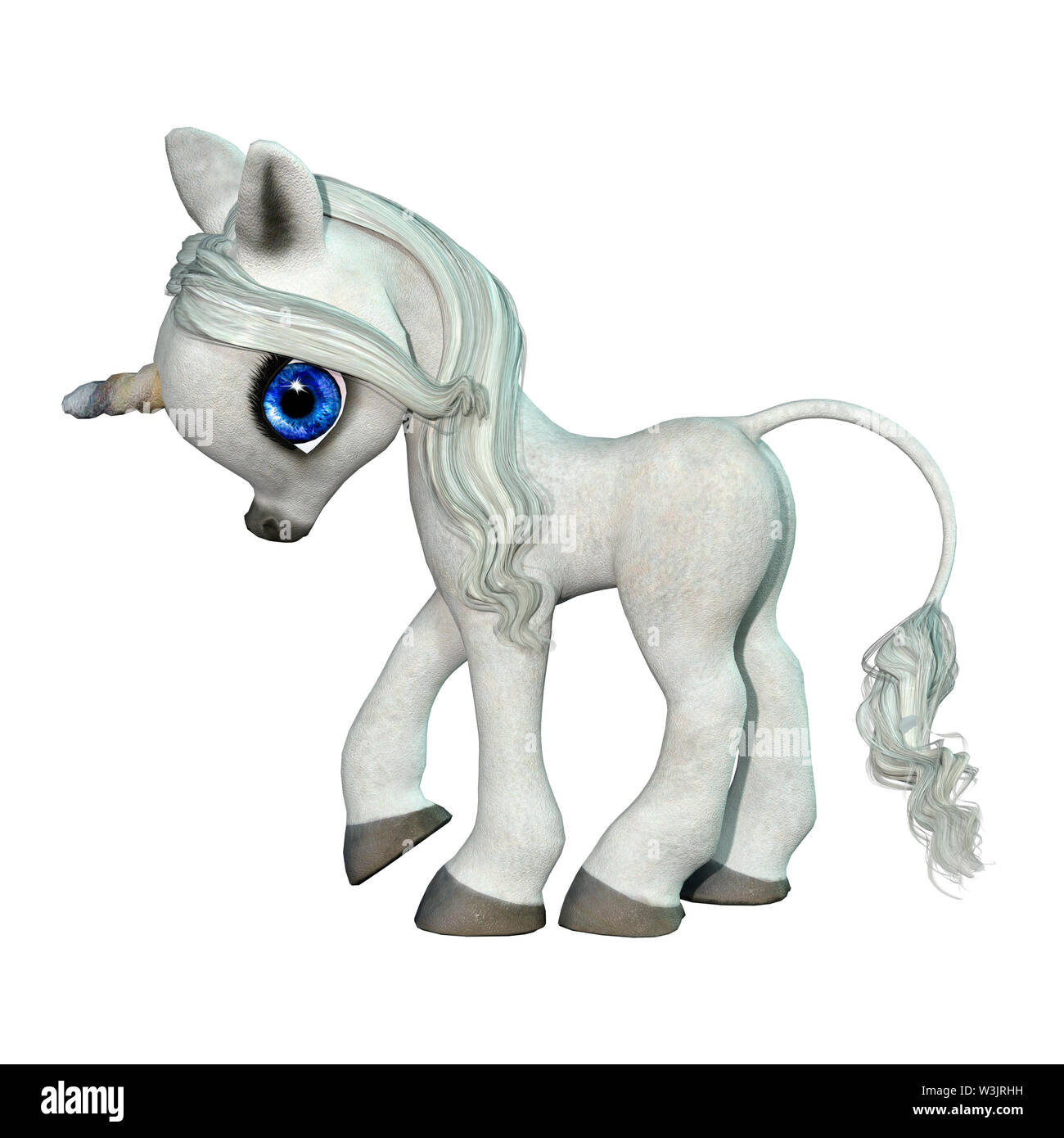 3D rendering of a little fantasy white unicorn isolated on white ...