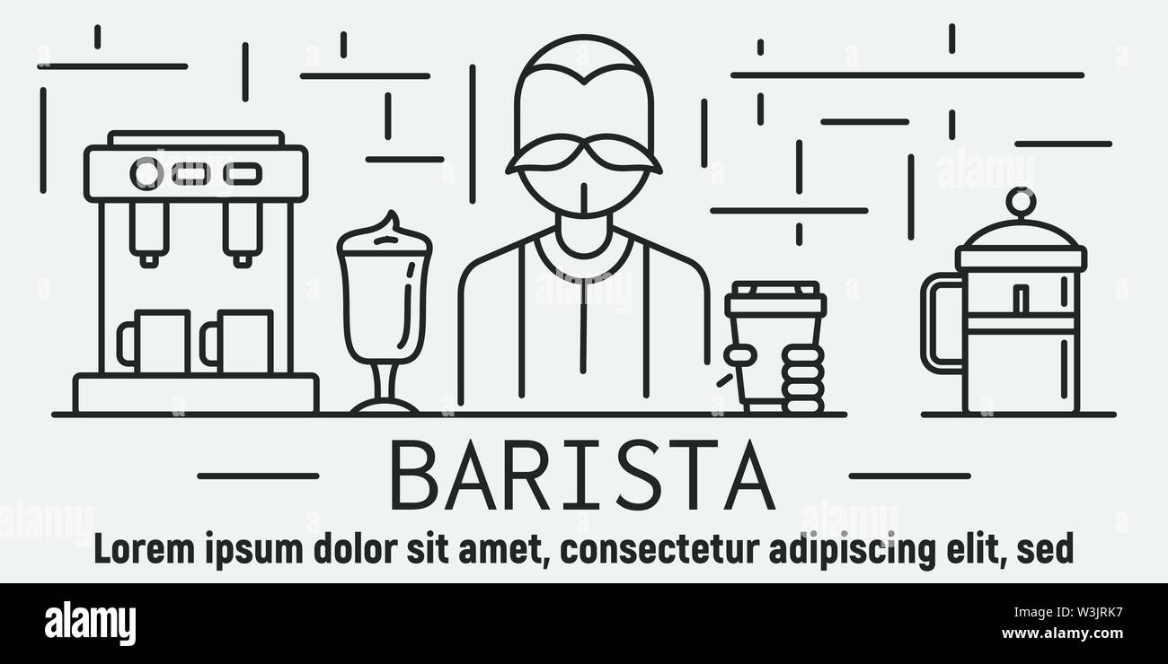 Barista coffee banner. Outline illustration of barista coffee vector banner for web design Stock Vector