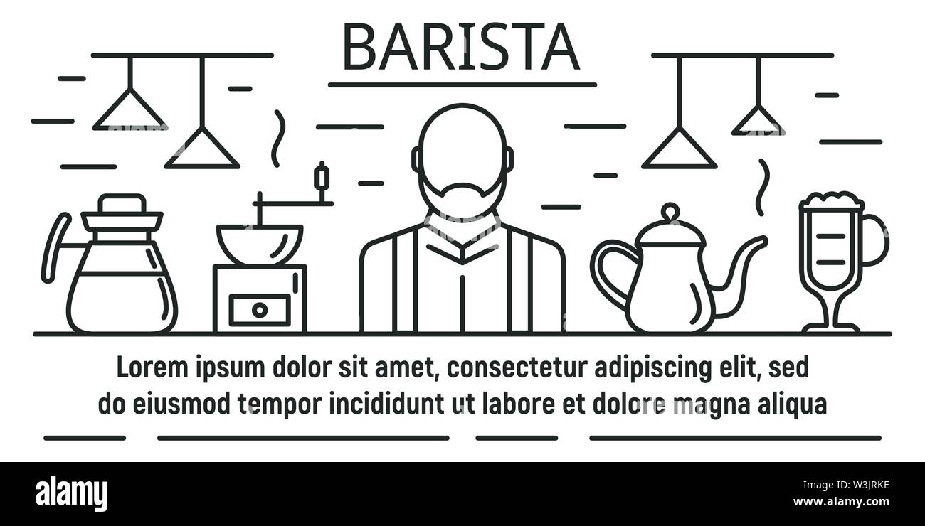 Barista banner. Outline illustration of barista vector banner for web design Stock Vector