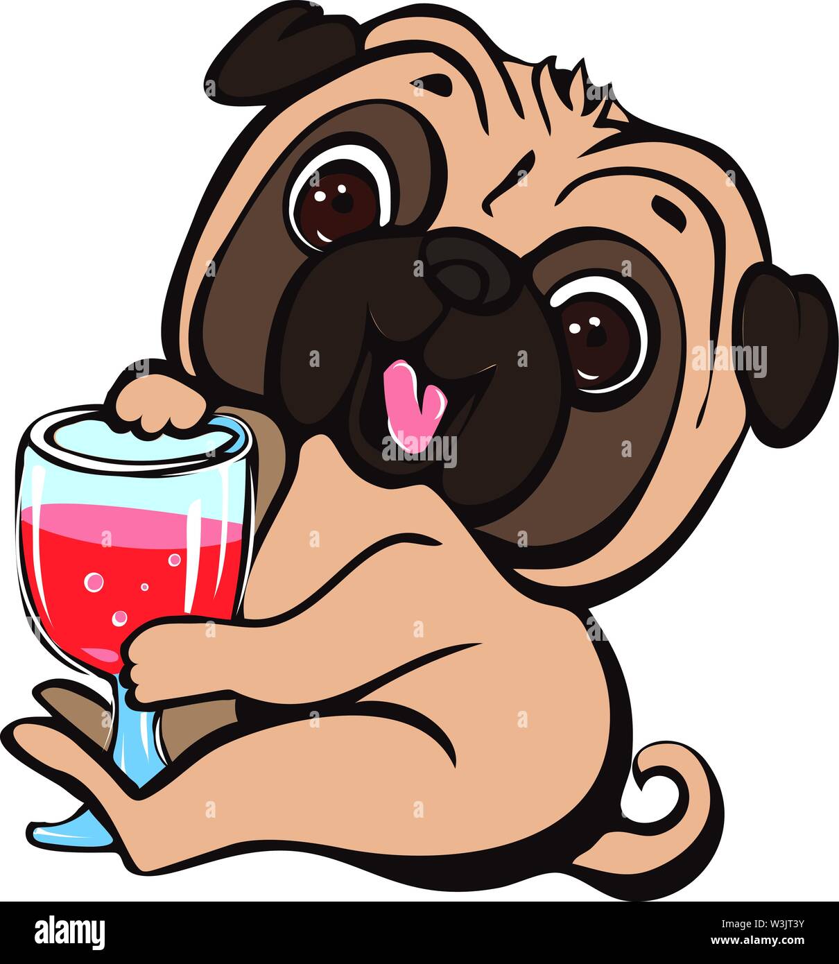 Pug drink cocktail icon. Cartoon of pug drink cocktail vector icon for ...