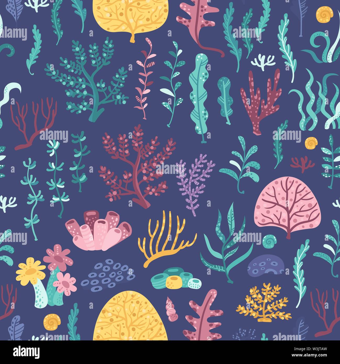 Seamless pattern with seaweeds and corals Stock Vector