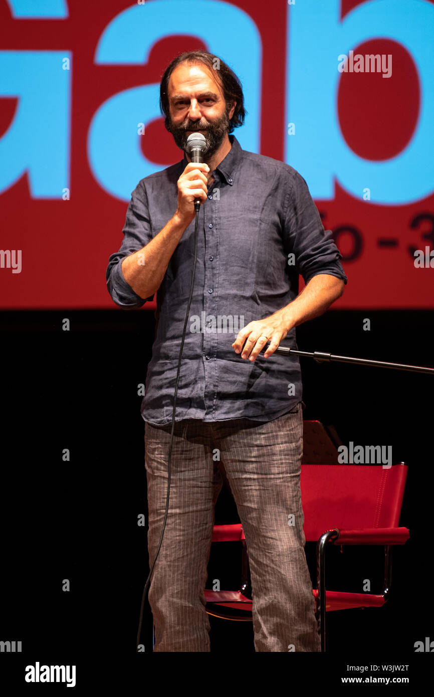 Camaiore, Italy. 15th July, 2019. Neri Marcore' the Italian actor and comics speaks on stage of Teatro dell'olivo at Camaiore for the festival Giorgio Gaber. Credit: Stefano Dalle Luche/Pacific Press/Alamy Live News Stock Photo