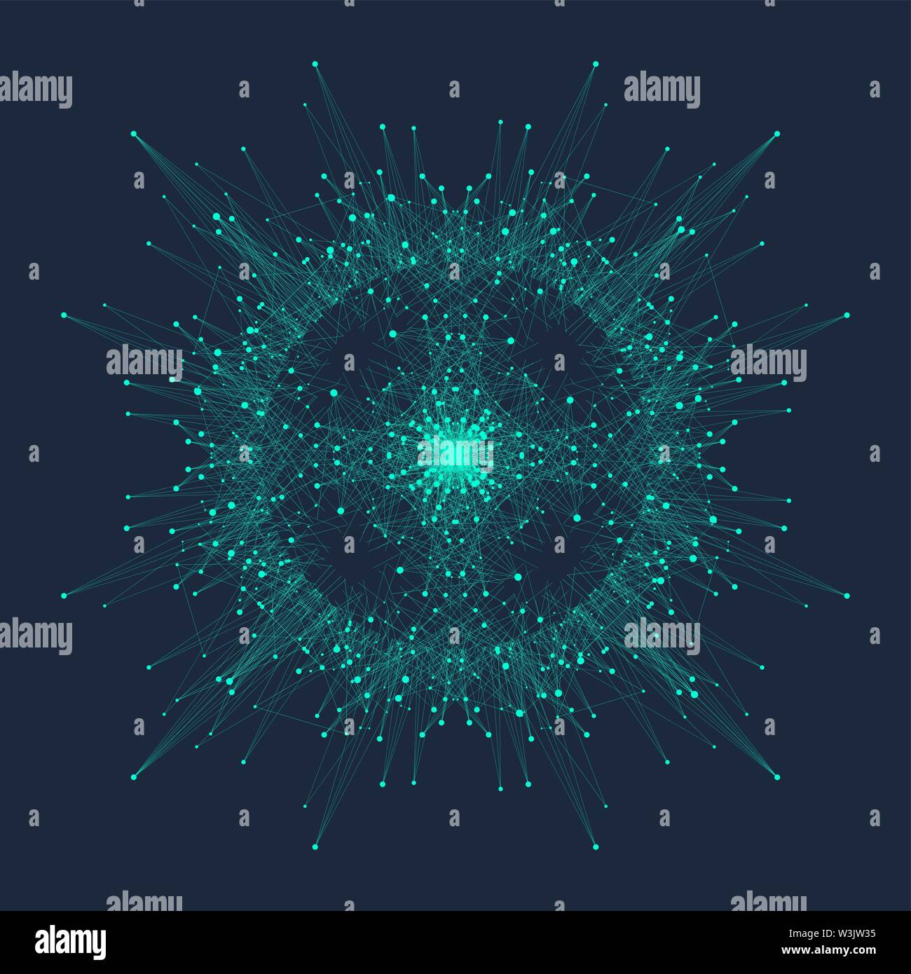 Quantum computer technology concept. Deep learning artificial intelligence. Big data algorithms visualization for business, science, technology. Waves Stock Vector