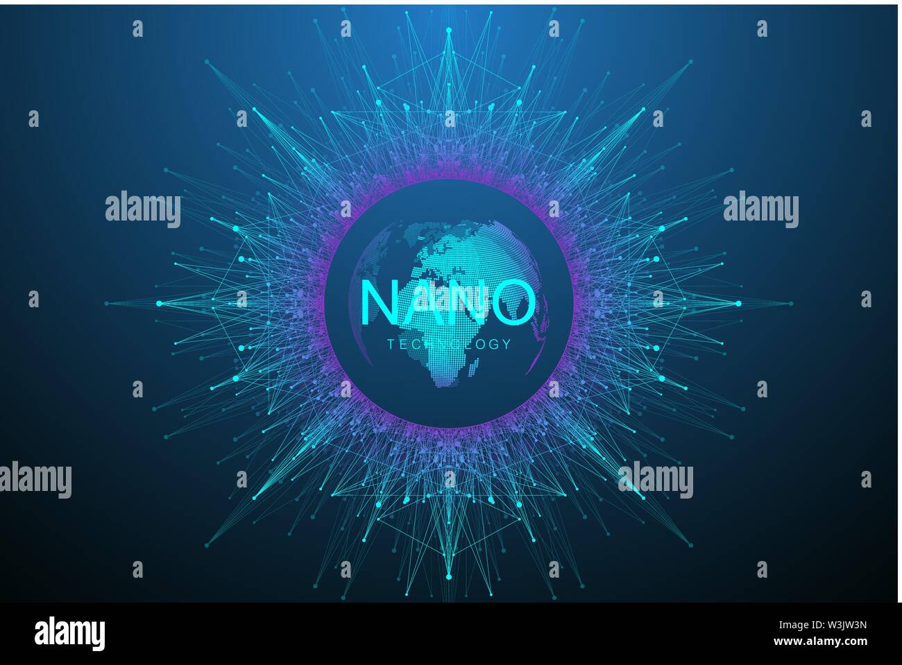 Nano technologies abstract background. Cyber technology concept. Artificial Intelligence, virtual reality, bionics, robotics, global network Stock Vector