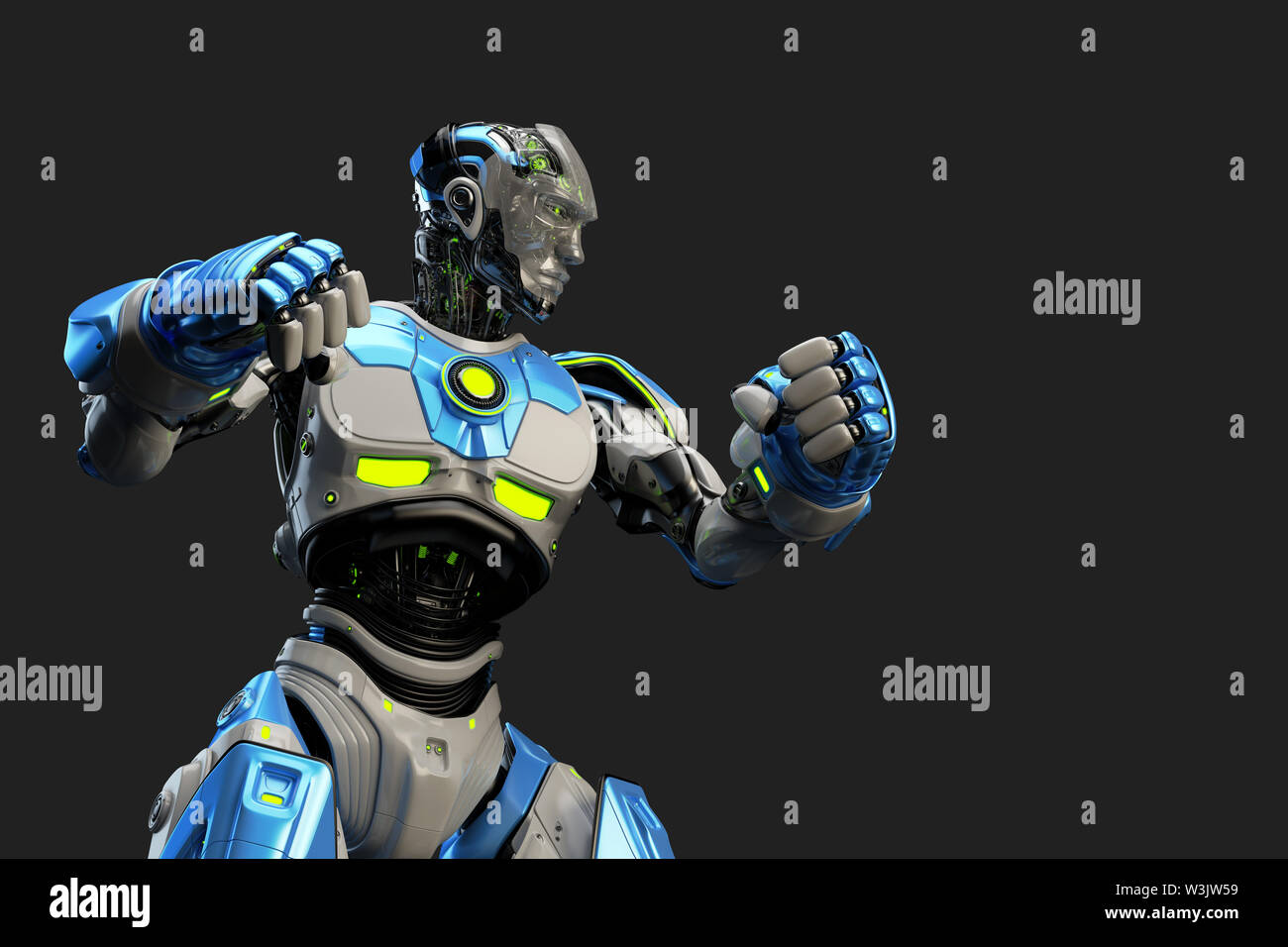 Robot boxer in rack stand, 3d rendering Stock Photo