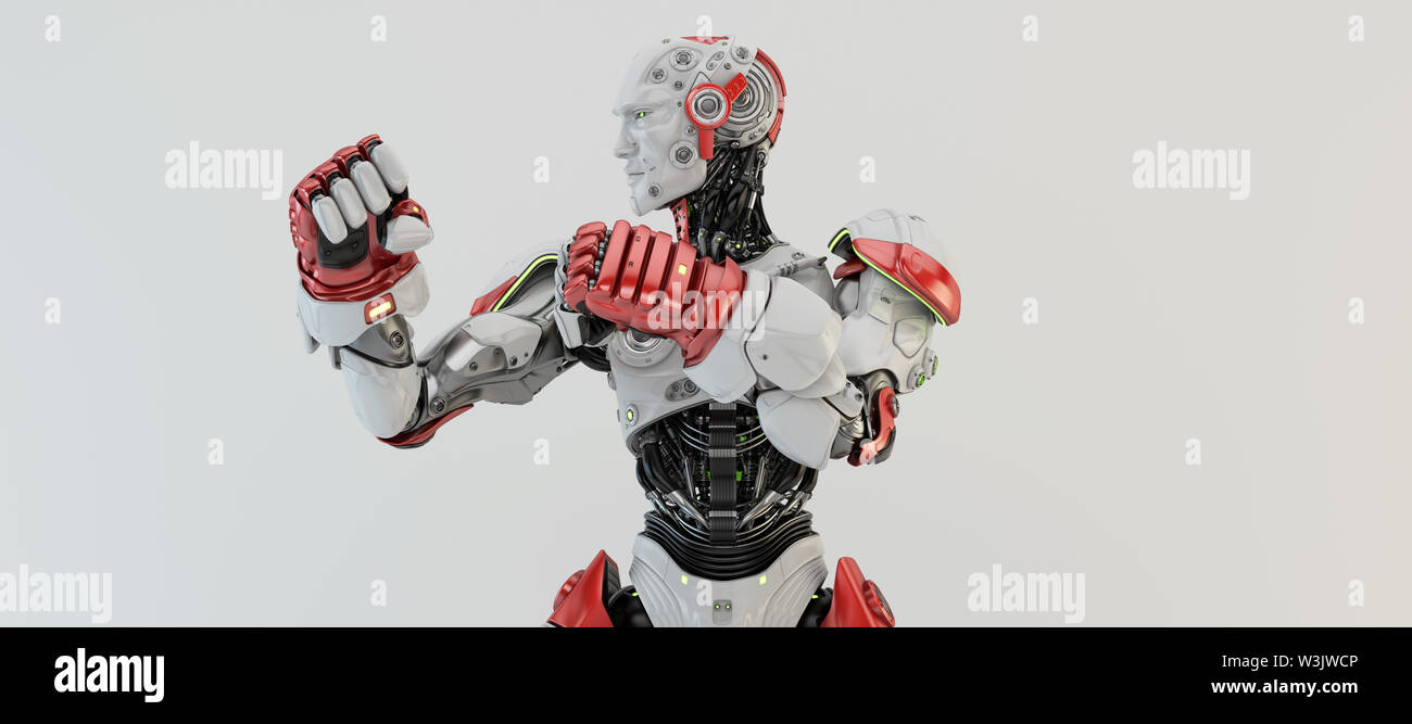 Robot boxer in rack stand, 3d rendering Stock Photo