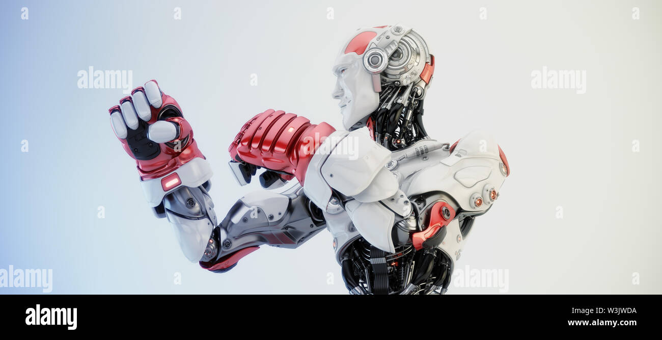 Robot boxer in rack stand, 3d rendering Stock Photo