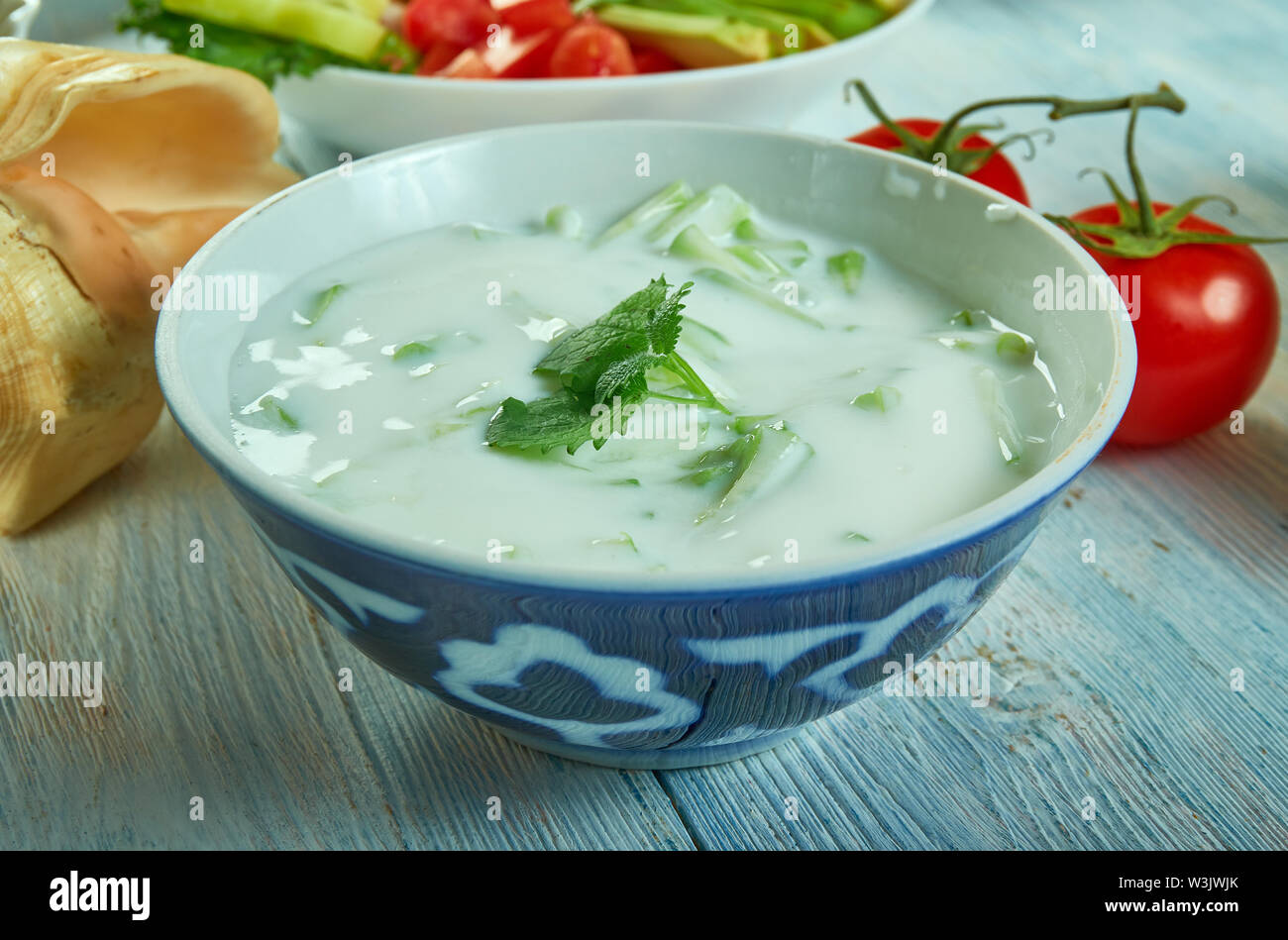 Mast-o Khiar, Persian cucumber and yoghurt dip, a mezze-style meal. Stock Photo