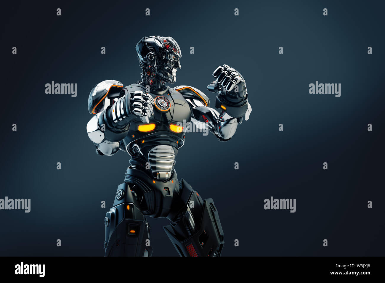 Robot boxer in rack stand, 3d rendering Stock Photo