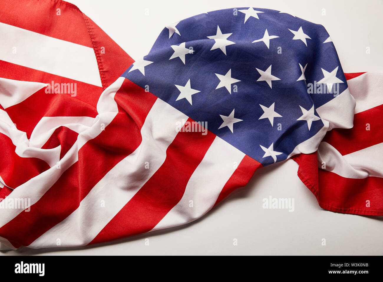 top view of crumpled national american flag on white background Stock ...