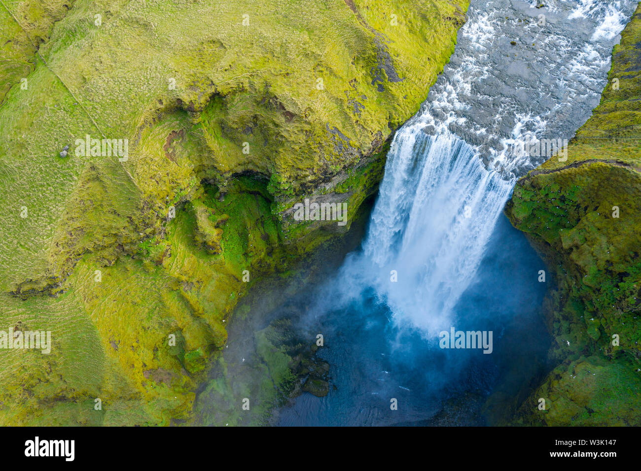 Aerial drone view of Skogafoss waterfall, Iceland Stock Photo - Alamy