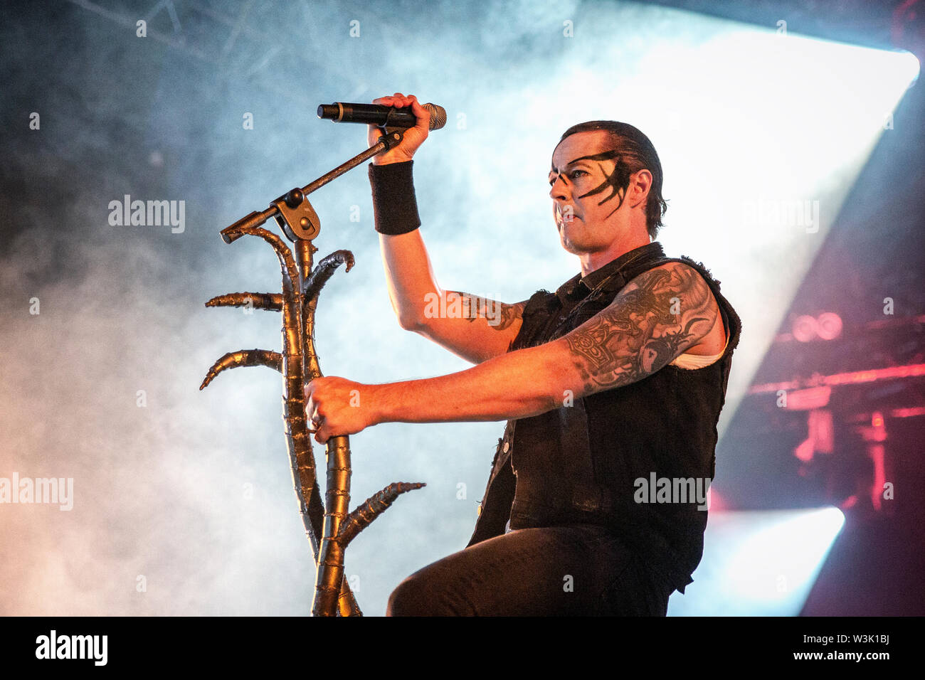 Oslo, Norway - June 27, 2019.The Polish heavy metal band Behemoth performs  a live concert during the Norwegian music festival Tons of Rock 2019 in  Oslo. Here drummer Zbigniew Prominski is seen