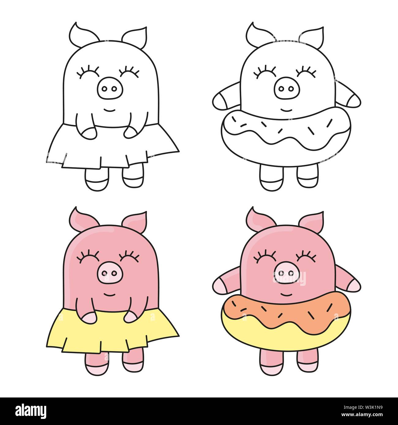 Cute pig vector illustration. Funny animals collection. - Vector Stock Vector