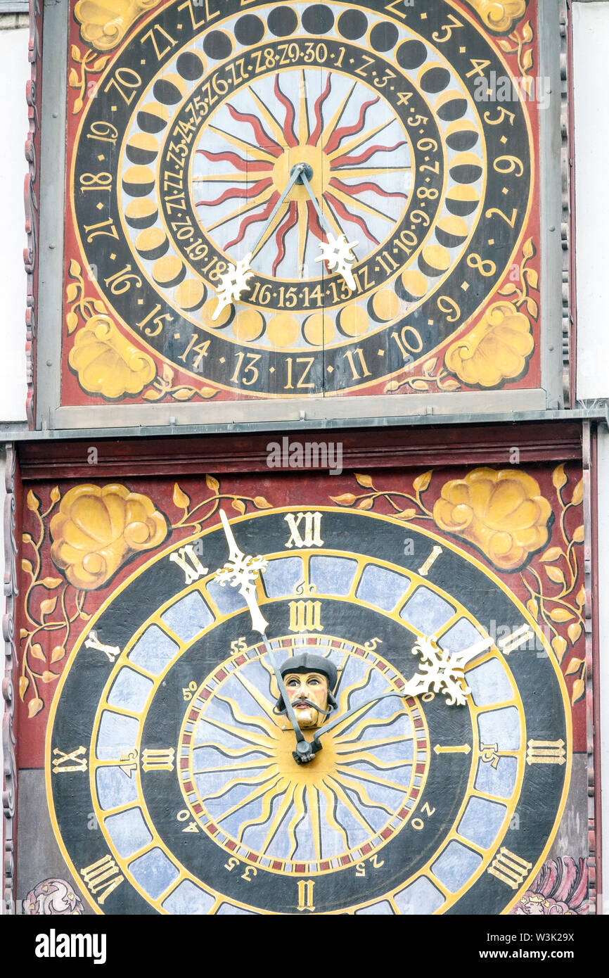 Goerlitz Germany Astronomical Clock on Rathaus Tower large clocks Stock Photo