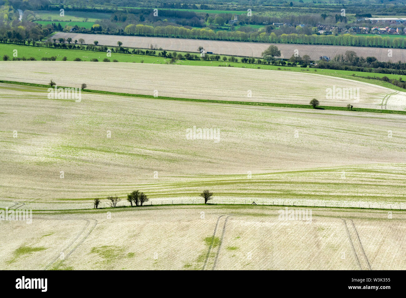 Farming land in rolling landscape seen from a hill Stock Photo - Alamy