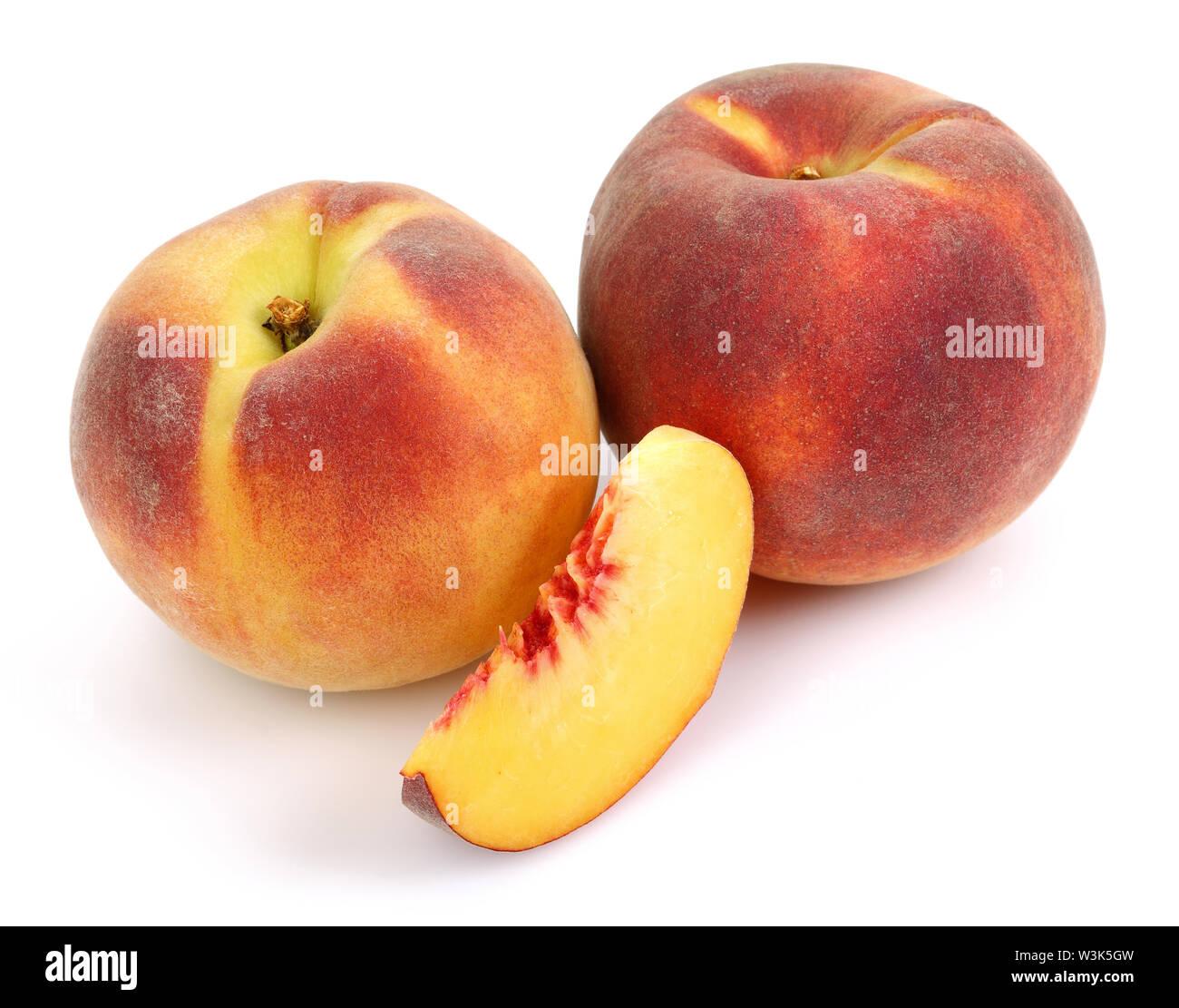 Ripe peach fruits with slices isolated on white background Stock Photo ...