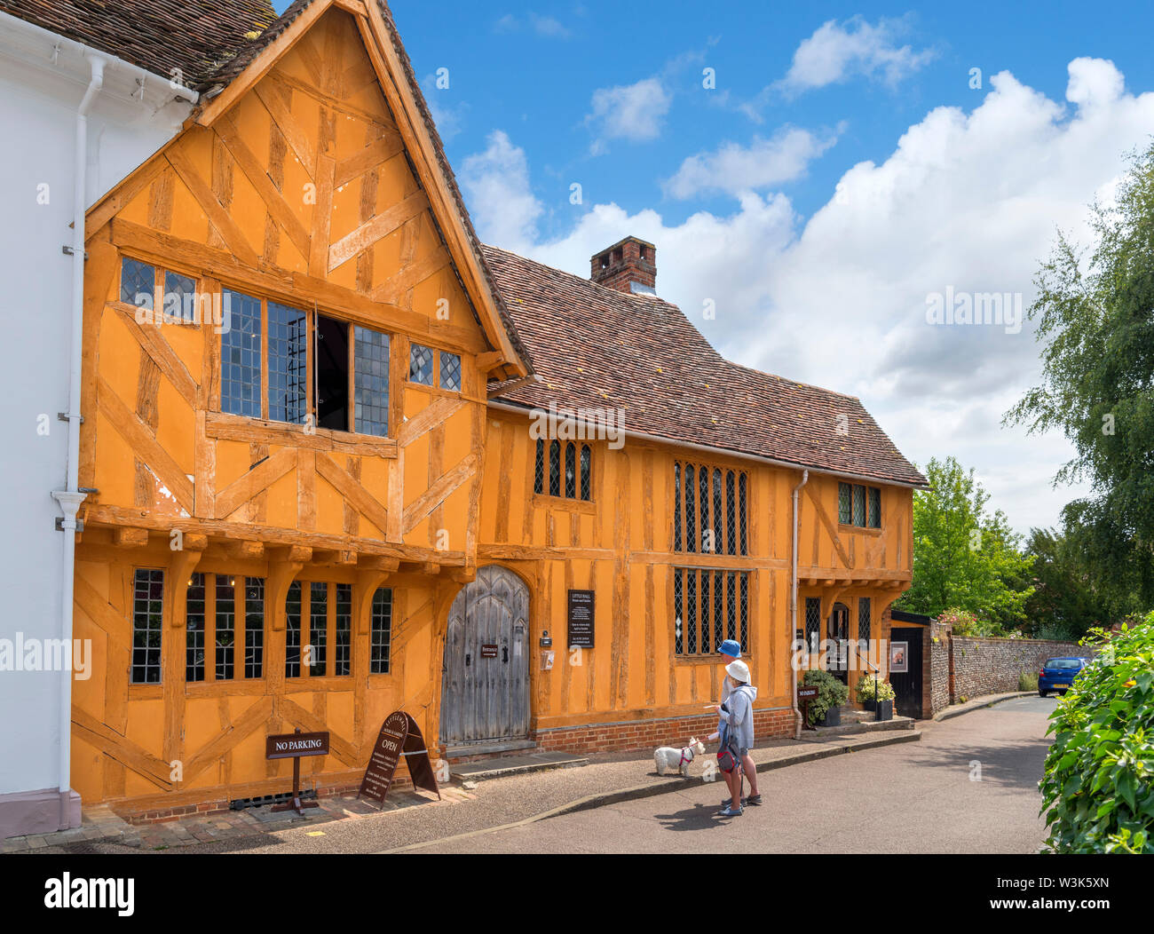 Little Hall, a late 14thC timber-famed house in the Market Place, Lavenham, Suffolk, England, UK Stock Photo