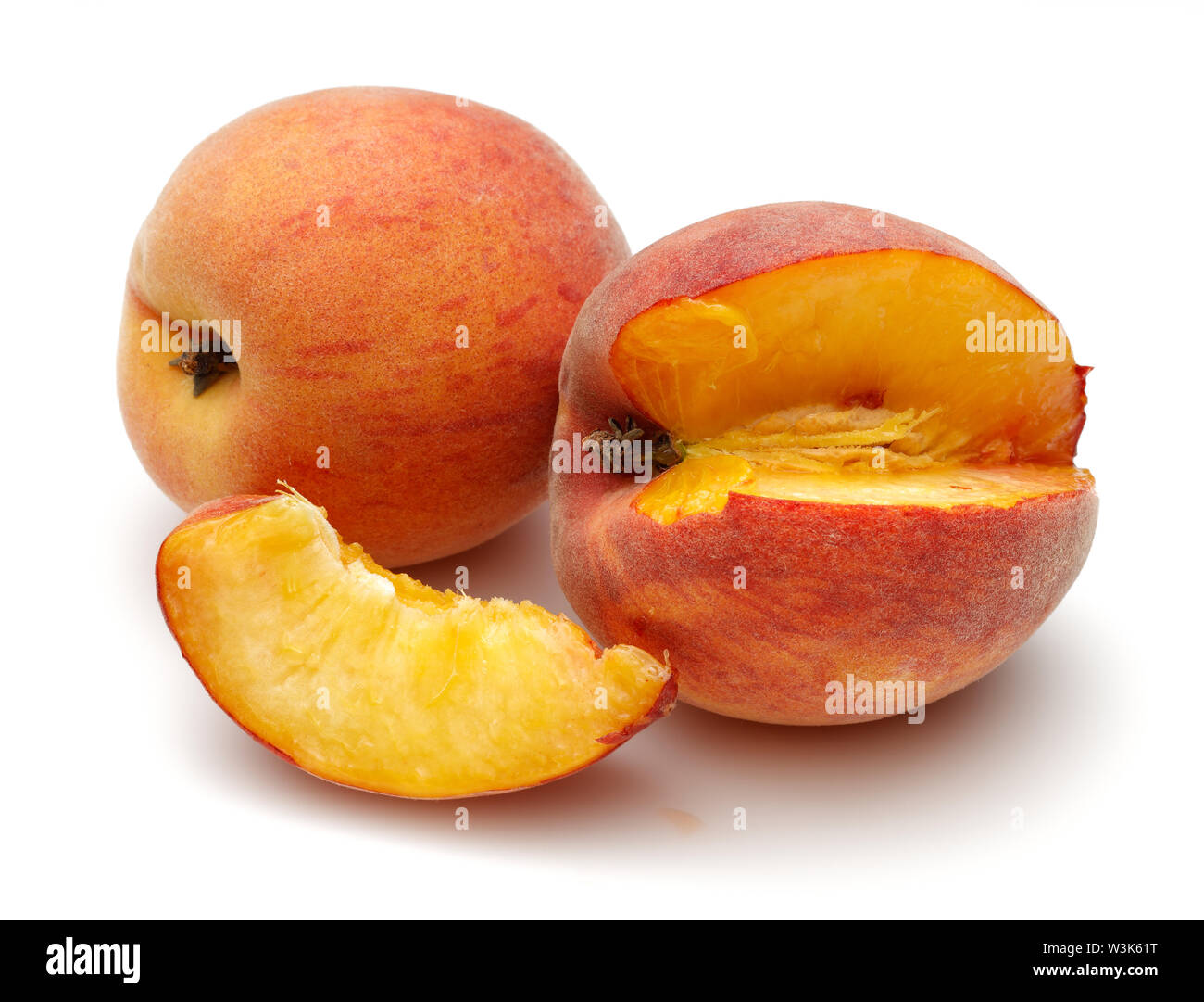 Ripe peach fruits with slices isolated on white background Stock Photo ...