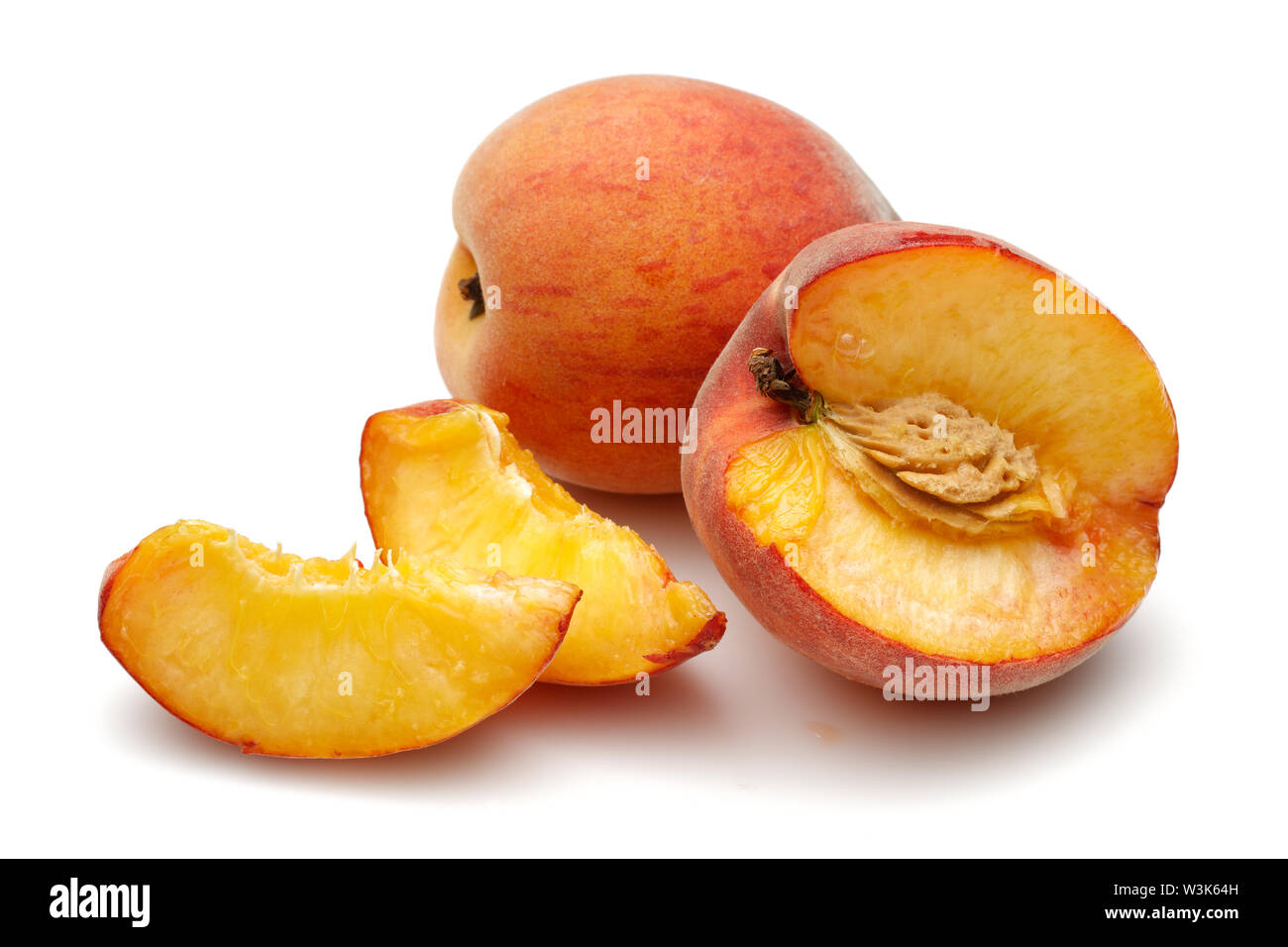 Ripe peach fruits with slices isolated on white background Stock Photo ...