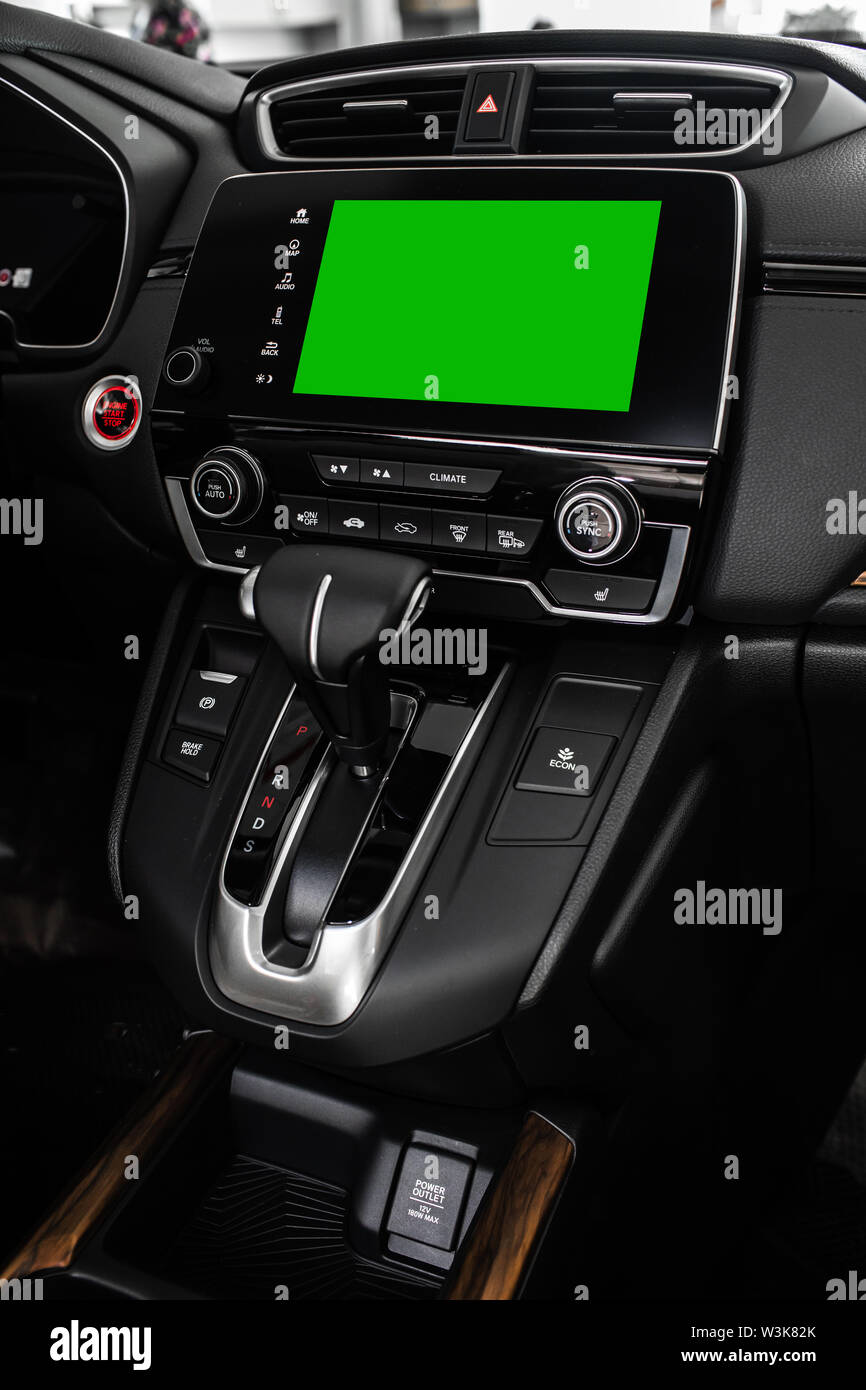 details of the car interior, black leather interior Stock Photo Alamy