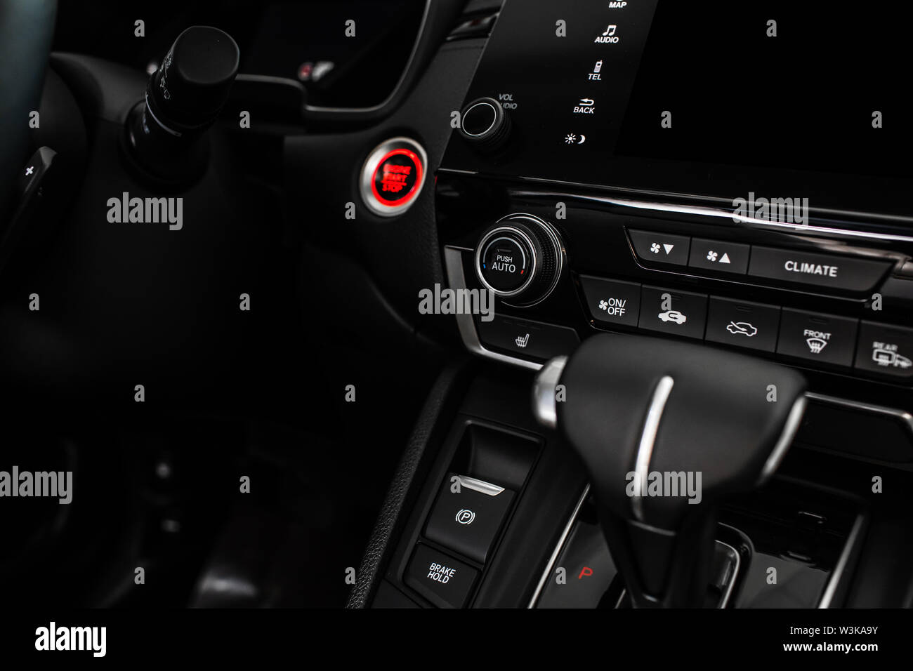 details of the car interior, black leather interior Stock Photo Alamy