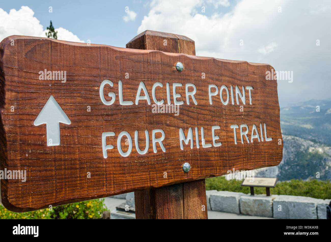 Glacier Point sign. Yosemite National Park, California, USA. Stock Photo
