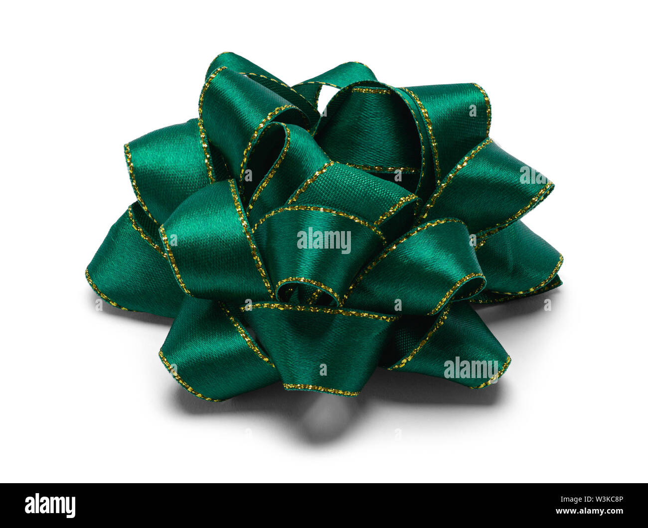 Green Fabric Bow Isolated on White Background. Stock Photo
